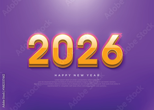 Happy new year 2026 background with shiny orange 3d numbers.