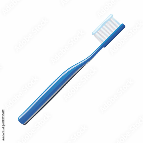 Classic blue plastic toothbrush with white bristles for daily dental hygiene and oral care, isolated on a white background as a vector illustration