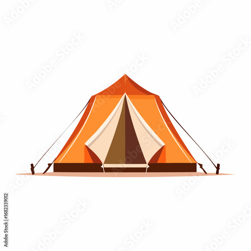 Vibrant orange camping tent illustration, symbolizing outdoor adventure, hiking, and travel. Isolated vector graphic for tourism and recreation concepts