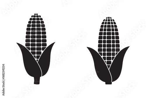 Black and White Corn Icon Set Minimalist Agricultural Produce Graphic Design Element Fresh Farm Harvest Symbol Healthy Eating Concept