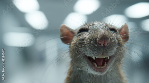 Happy rat showing infectious enthusiasm despite unwelcome status