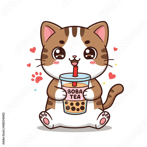 Cute Cat with Boba Tea