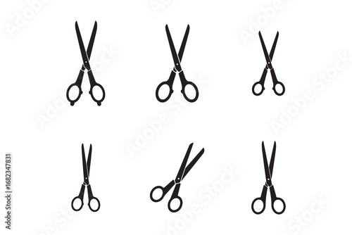 Collection of Black Scissors Icons on White Background Representing Craft Cutting and Design Elements for Creative Projects and Visual Content