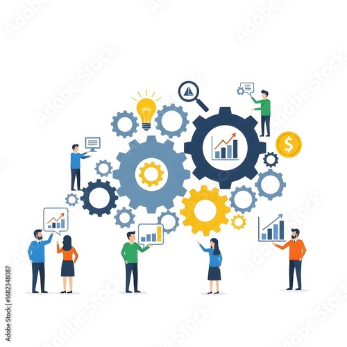 Teamwork and Innovation Gears Turning for Business Growth and Success