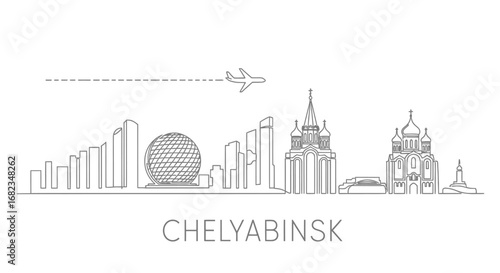 Chelyabinsk Skyline Line art Vector.