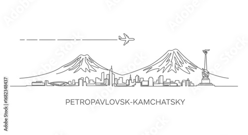 PetropavlovskKamchatsky skyline vector line art.