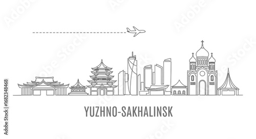 YuzhnoSakhalinsk skyline with Russia.
