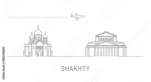 Shakhty with Russia, Skyline, Vector, and Travel.