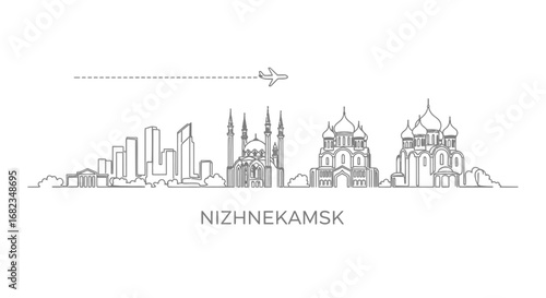 Nizhnekamsk Skyline with Russia Vector Illustration.