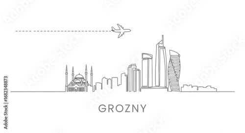 Grozny skyline Minimal vector line art.