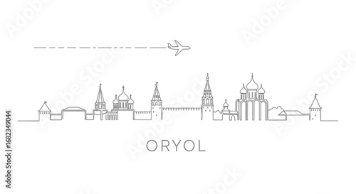 Oryol Skyline Silhouette with Plane.
