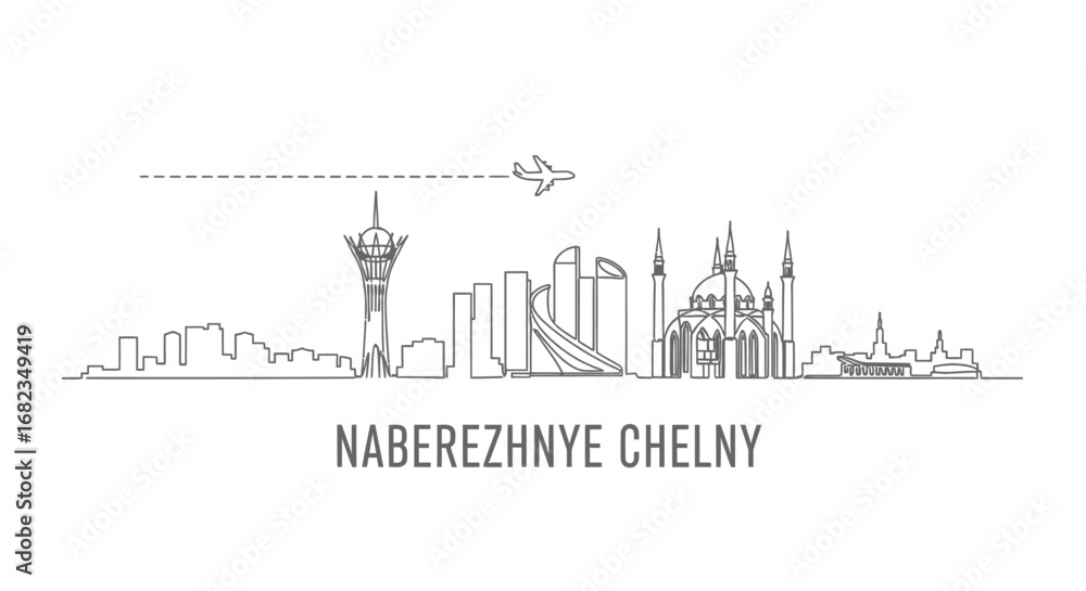 Obraz premium Naberezhnye Chelny Skyline with Minimalist, and White.