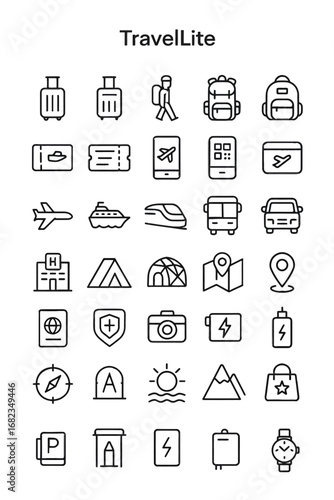 TravelLite A Collection of Modern Icons for Traveling, Tourism, and Exploration in a Vector Format