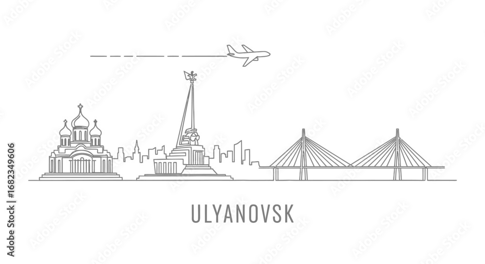 Fototapeta premium Ulyanovsk skyline vector with Russia, and travel.