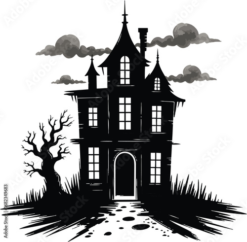 Halloween ghost castle silhouette vector art illustration Shapes Collection Isolated on White Background