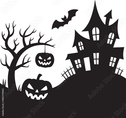 Halloween ghost pumpkin castle silhouette vector art illustration Shapes Collection Isolated on White Background