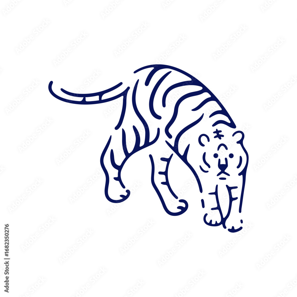 Obraz premium モノクロのトラ線画イラスト素材