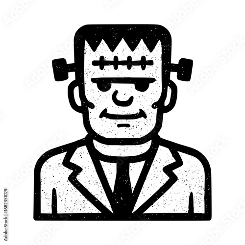 Retro Frankenstein monster icon with textured retro style and vintage charm