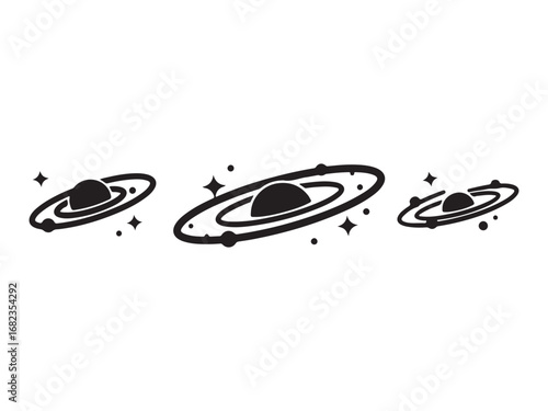 Minimalist Planets with Rings Vector Illustration Cosmic Galaxy Exploration Space Theme Background Isolated on White Perfect for Graphic Design