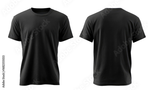 Front and back view of a plain black men's t-shirt