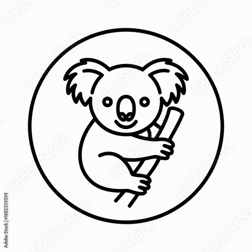 Cute cartoon koala clinging to a eucalyptus branch in a circle