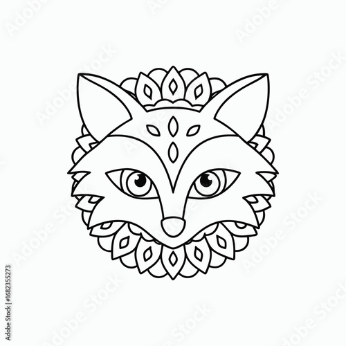 Fox Head Mandala Animal Outline Decorative Ornamental Pattern Design Vector Illustration