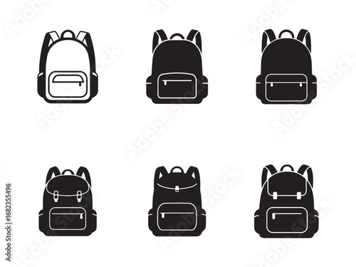 Set of Black and White Backpack Icons for School or Travel a Vector Design for Education Supply and Luggage Illustration with Simple Line Art Style