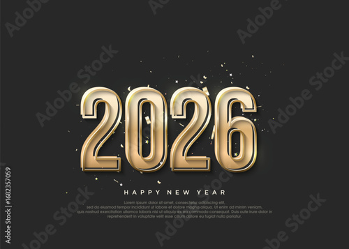 The gold number shines brightly. happy new year 2026 greeting.