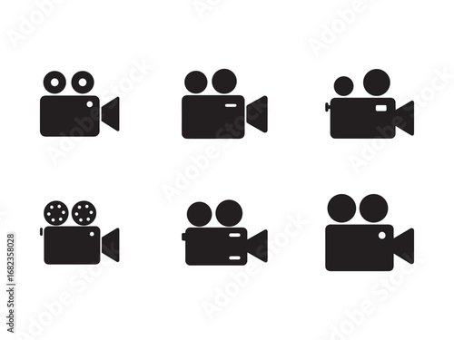 Variety of Vintage Film Camera Icons Collection for Retro Movie and Video Production Theme
