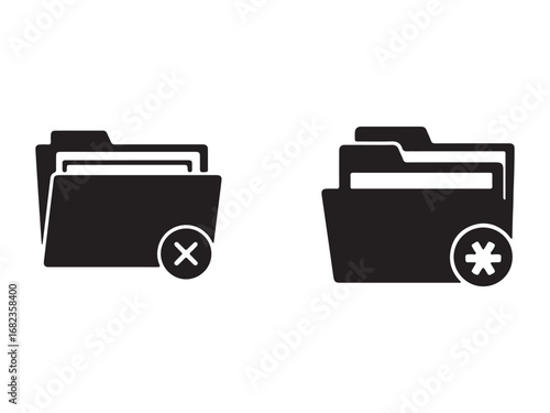 Vector Icons of Folder with Delete and Favorite Designations for File Management and Data Organization Needs