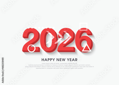 Happy new year 2026 3d, glass red and white numbers.