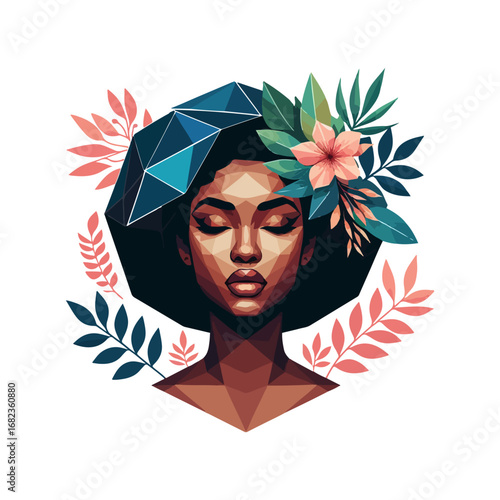 Artistic portrait of a woman with floral crown.
