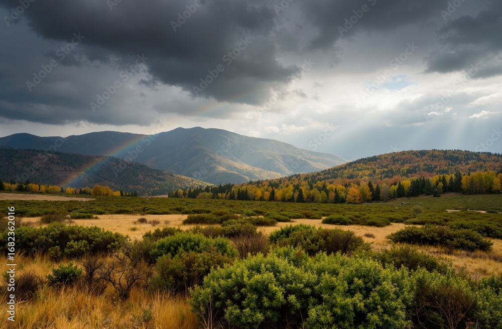 Fototapeta premium autumn landscape with mountains and clouds