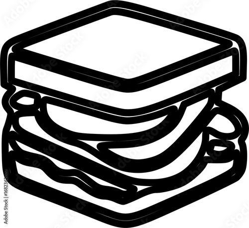 Illustration of a sandwich with filling between two slices of bread.