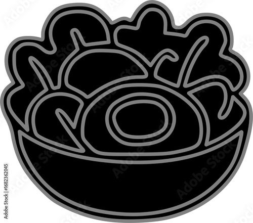 Stylized black silhouette of a fresh salad in a bowl with a grey outline, representing healthy eating.