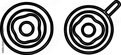 Line art drawing of a fried egg in a pan.