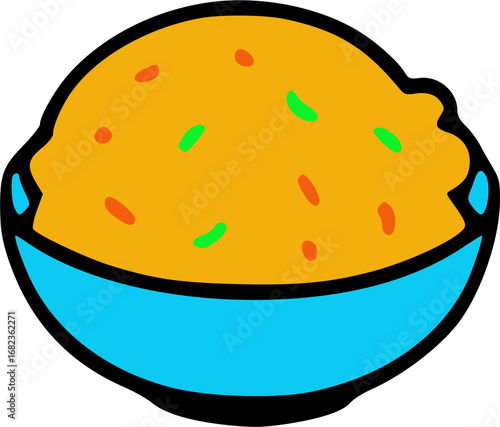 Orange food in a blue bowl.