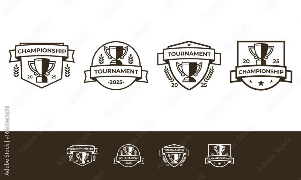 Obraz premium Set of classic trophy logo design. Championship symbol with badge, wheat, ribbon, and star concept
