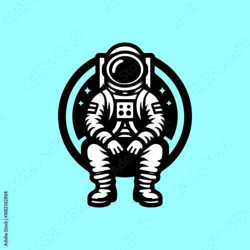Astronaut in space suit sitting inside a circle illustration.