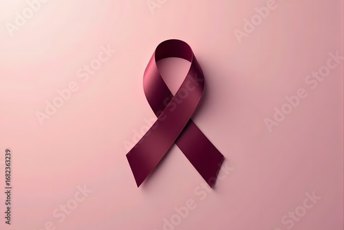 A maroon ribbon on a pink background.
