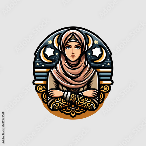 Beautiful Muslim woman in hijab with arms crossed.