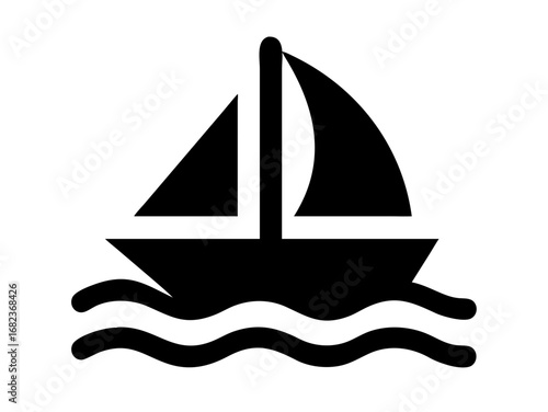 Vector art of black sailboat on the sea in vector format
