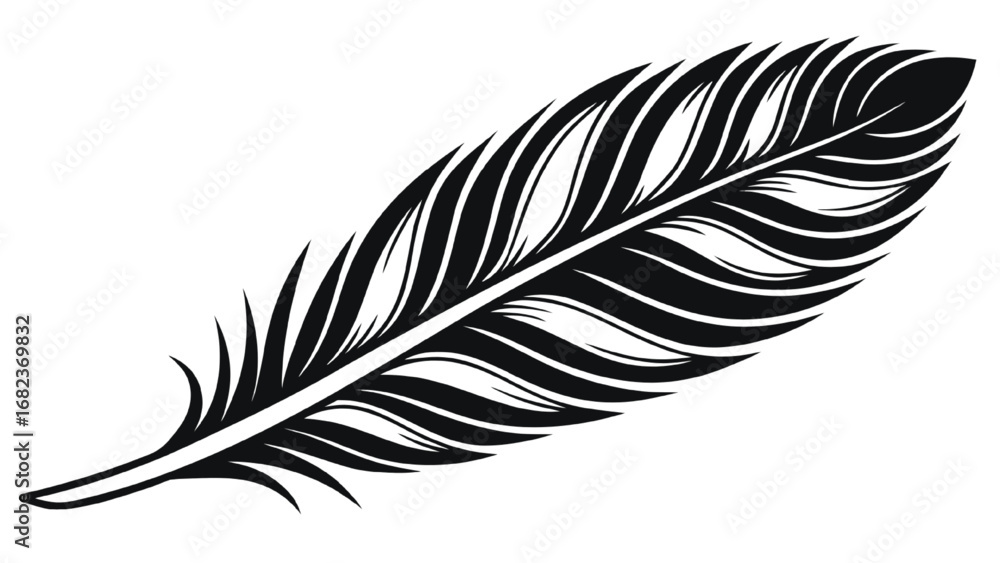 Fototapeta premium Black Feather Silhouette with Detailed Lines quill