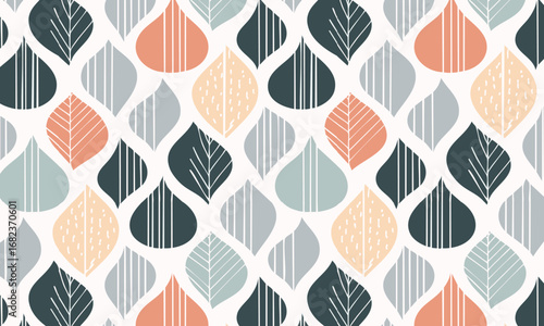 Abstract Scandinavian Leaf Seamless Pattern, Modern Geometric Botanical Background with Textured Leaves