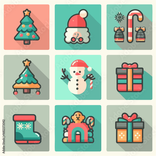 Christmas holiday icons set with various elements.