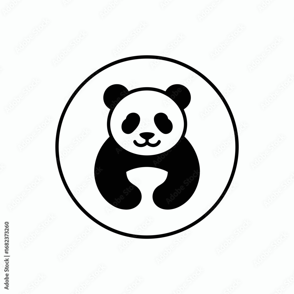 Fototapeta premium Cute cartoon panda bear sitting inside a circular frame