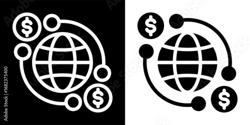 World Trade Icon Set in Outline and Glyph Style Vector Illustration