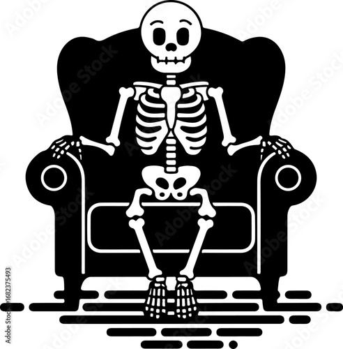skeleton sitting on a armchair silhouette vector art