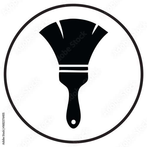 Stylized paint brush inside circular border, design element ideal for home improvement store signage, renovation company materials, or art supplies company promotion