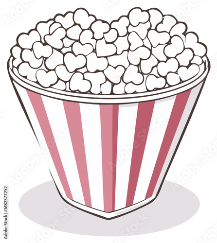 Fun Striped Bucket Filled with Heart-Shaped Popcorn for Sweet Snacking